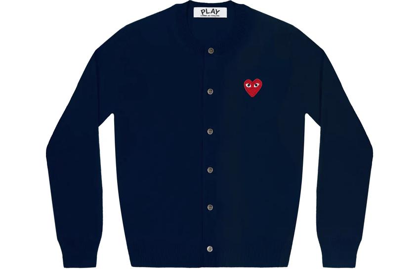 Comme Des Garçons CDG Play Heart Logo Embroidered Button-Up Knit Cardigan Navy Unisex. AX-N007-051-NAVY