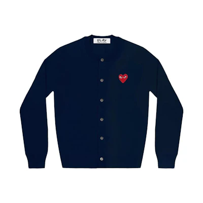 Comme Des Garçons CDG Play Heart Logo Embroidered Button-Up Knit Cardigan Navy Unisex. AX-N007-051-NAVY