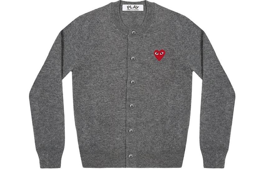 Comme Des Garçons CDG Play Heart Logo Embroidered Cardigan Knit Sweater Unisex Grey AX-N007-051-MEDIUM GRAY