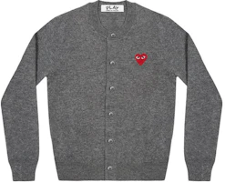 Comme Des Garçons CDG Play Heart Logo Embroidered Cardigan Knit Sweater Unisex Grey AX-N007-051-MEDIUM GRAY Comme Des Garçons CDG Play Heart Logo Embroidered Cardigan Knit Sweater Unisex Grey AX-N007-051-MEDIUM GRAY