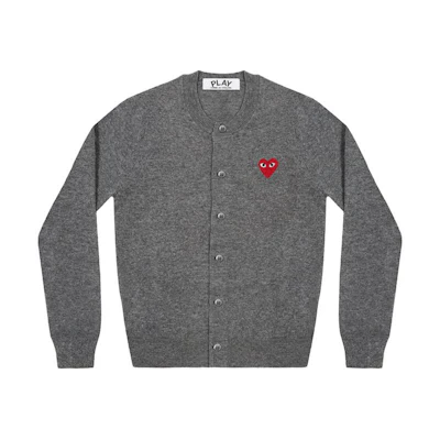 Comme Des Garçons CDG Play Heart Logo Embroidered Cardigan Knit Sweater Unisex Grey AX-N007-051-MEDIUM GRAY