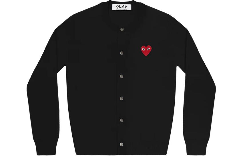 Comme Des Garçons CDG Play Heart Logo Embroidered Knit Cardigan Unisex Black AX-N007-051-BLACK