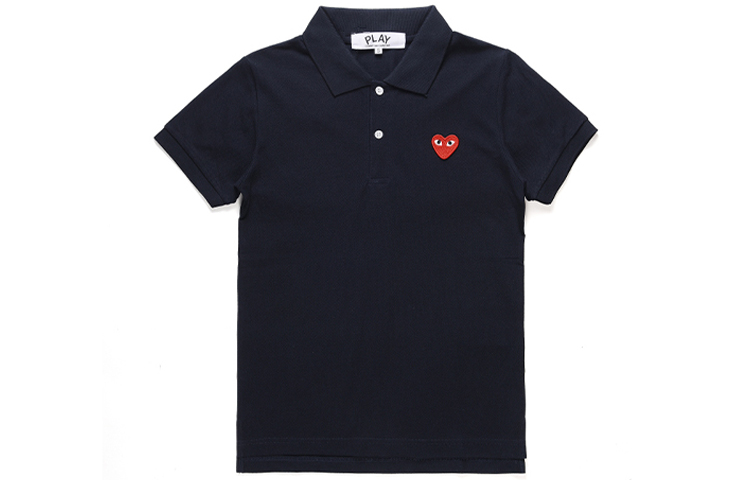 Comme Des Garçons CDG Play Heart Polo Shirt Navy Blue with Red Heart Logo . AZ-T006-051-2
