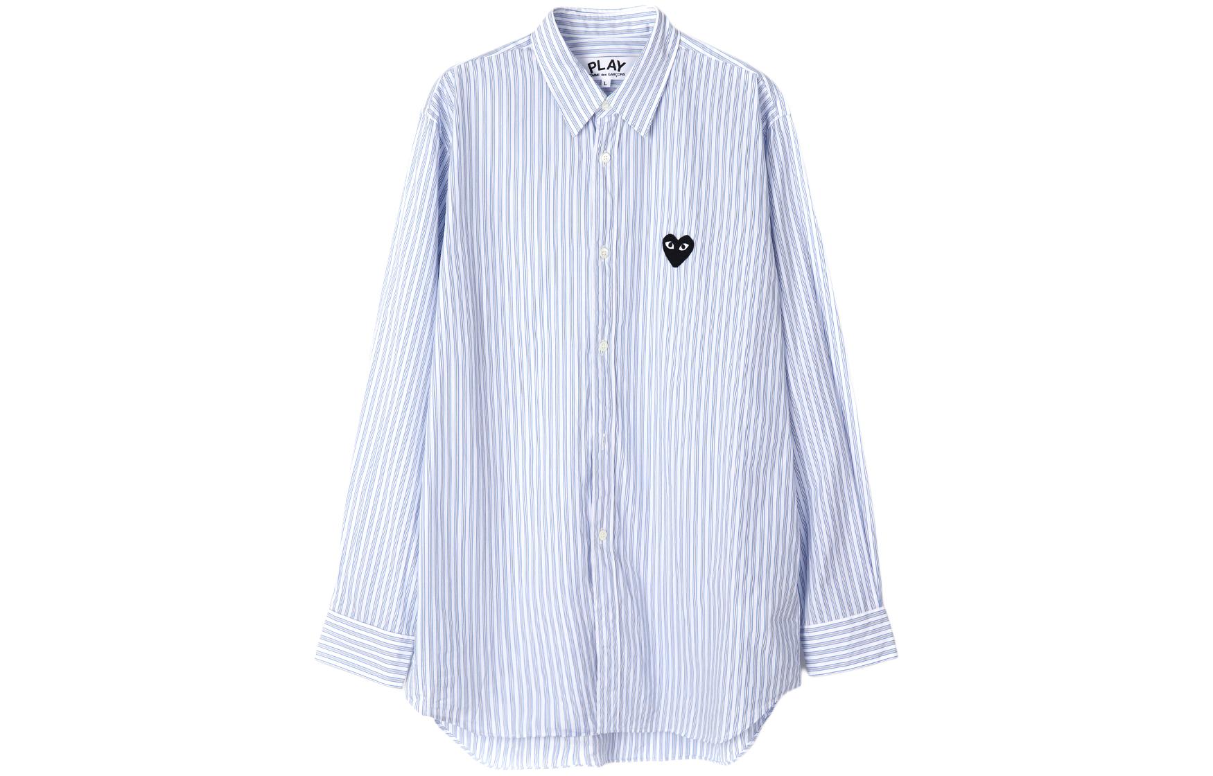 Comme Des Garçons CDG Play Heart Striped Print Long Sleeve Button-Up Shirt Light Blue . AZ-B020-051-1