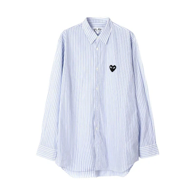 Comme Des Garçons CDG Play Heart Striped Print Long Sleeve Button-Up Shirt Light Blue . AZ-B020-051-1