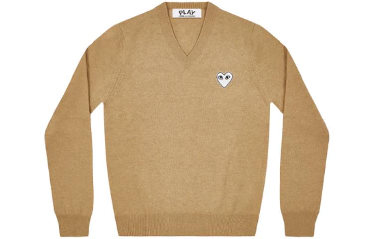 Comme Des Garçons CDG Play Heart V-Neck Pullover Sweater Khaki AZ-N064-051-2