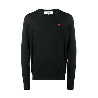 Comme Des Garçons CDG Play Heart V-Neck Pullover Sweater Black. AZ-N052-051-1