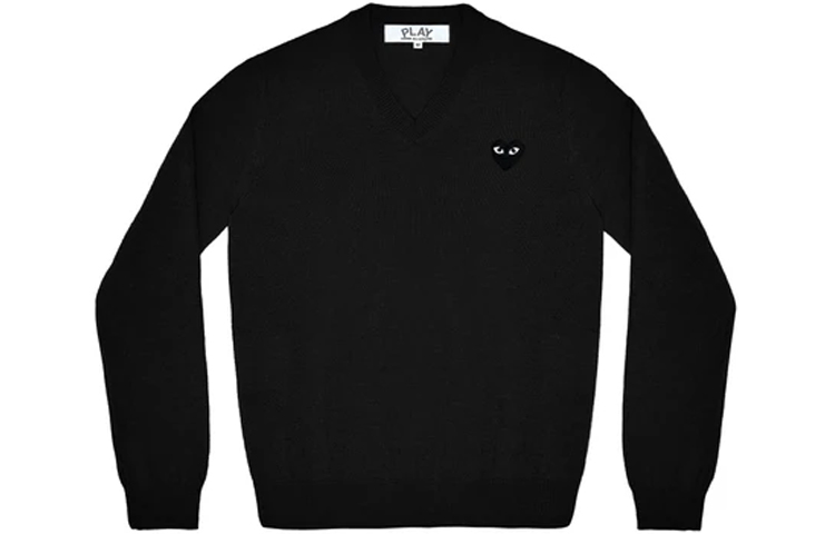 Comme Des Garçons CDG Play Logo Black Wool V-Neck Pullover Sweater Unisex. AZ-N018-051-1