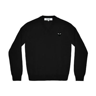Comme Des Garçons CDG Play Logo Black Wool V-Neck Pullover Sweater Unisex. AZ-N018-051-1