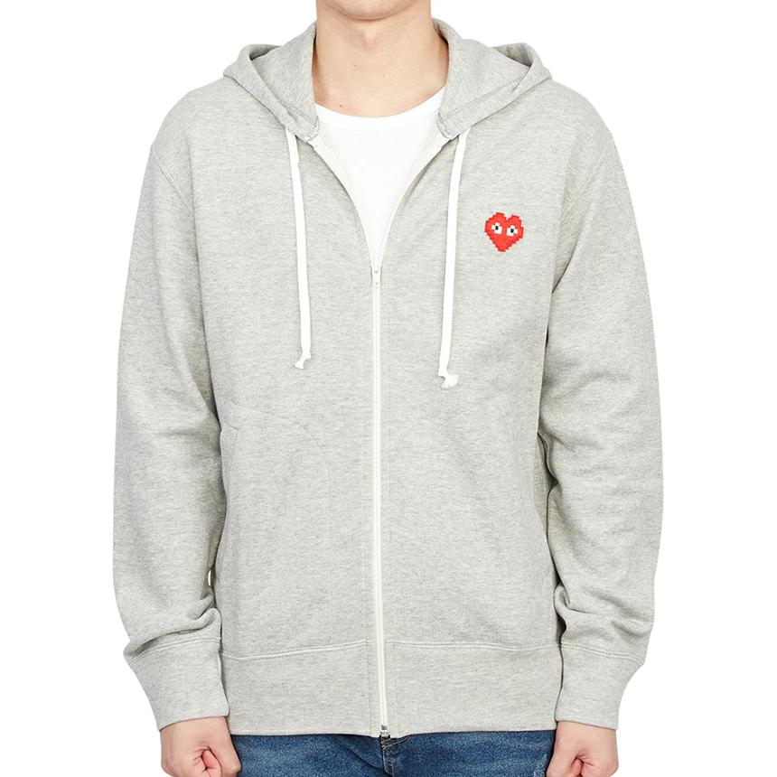 Order Comme Des Garçons CDG Play標誌印花連帽全拉鏈針織外套 灰色。 AZ-T326-051-1
