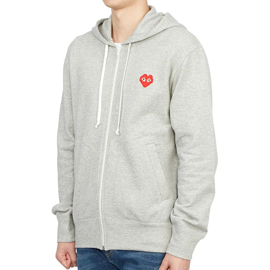 Shop Comme Des Garçons CDG Play標誌印花連帽全拉鏈針織外套 灰色。 AZ-T326-051-1