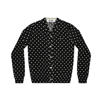Comme Des Garçons CDG Play Polka Dot V-Neck Button Cardigan Wool Sweater Black AZ-N038-051-1