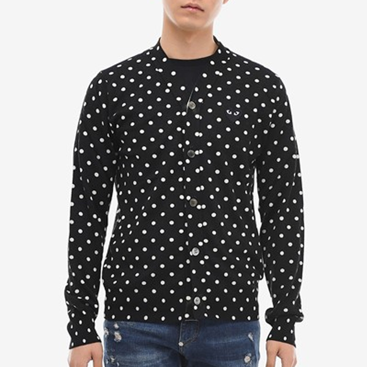 Comme Des Garçons CDG Play Polka Dot V-Neck Button Cardigan Wool Sweater  Black AZ-N038-051-1 圖 3