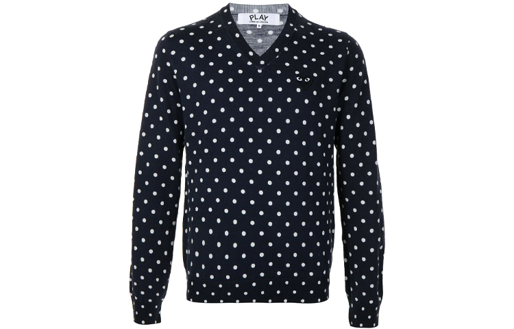Comme Des Garçons CDG Play Polka Dot V-Neck Sweater  Navy Blue AZ-N036-051-2
