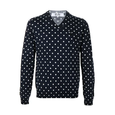 Comme Des Garçons CDG Play Polka Dot V-Neck Sweater Navy Blue AZ-N036-051-2