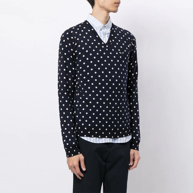 Comme Des Garçons CDG Play Polka Dot V-Neck Sweater  Navy Blue AZ-N036-051-2 圖 4