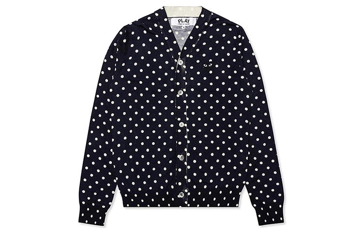 Comme Des Garçons CDG Play Polka Dot Wool Cardigan Sweater Navy Blue (). AZ-N038-051-2