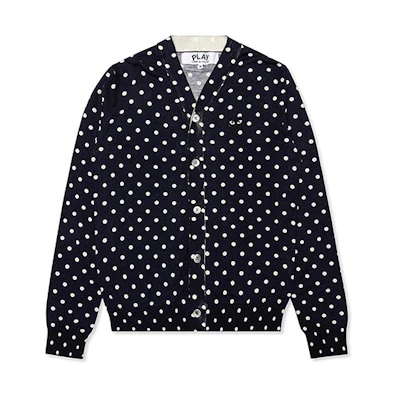 Comme Des Garçons CDG Play Polka Dot Wool Cardigan Sweater Navy Blue (). AZ-N038-051-2