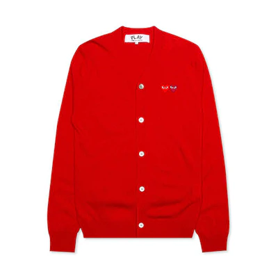 Comme Des Garçons CDG Play Red Heart Double Heart V-Neck Cardigan Sweater Men Red AZ-N058-051-5
