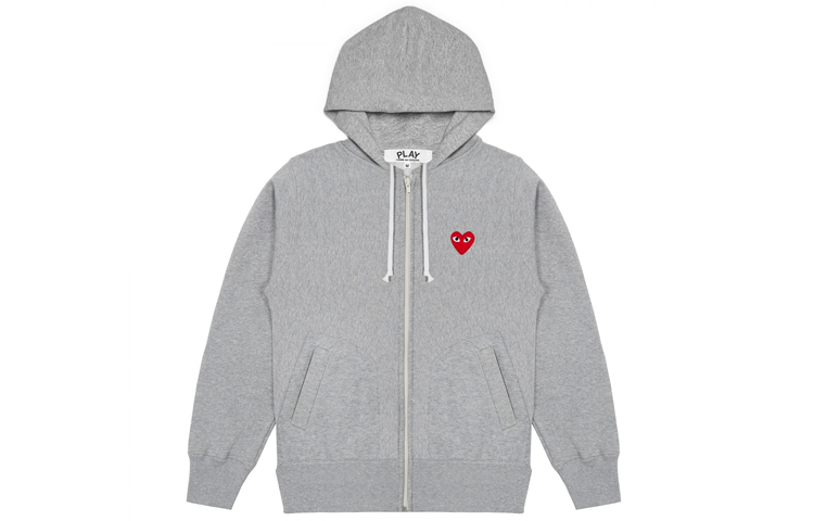 Comme Des Garçons CDG Play Red Heart Hoodie Zip-Up Jacket Grey Mens. AZ-T168-051-1