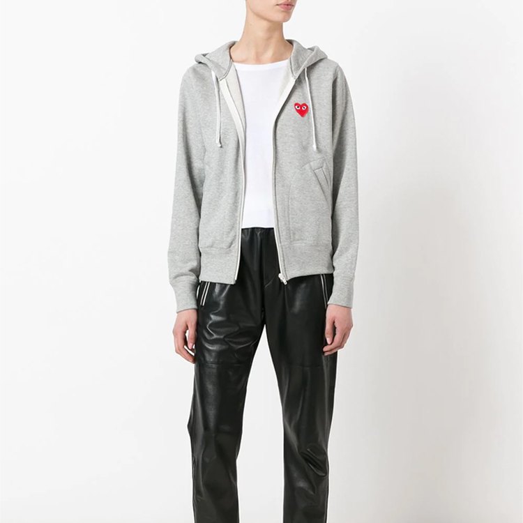 Shop Comme Des Garçons CDG Play Hati Merah Hoodie Zip-Up Jaket Kelabu Lelaki. AZ-T168-051-1