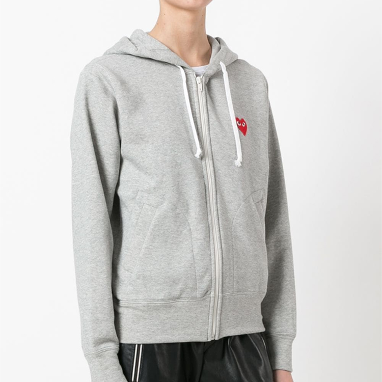 Details for Comme Des Garçons CDG Play Hati Merah Hoodie Zip-Up Jaket Kelabu Lelaki. AZ-T168-051-1