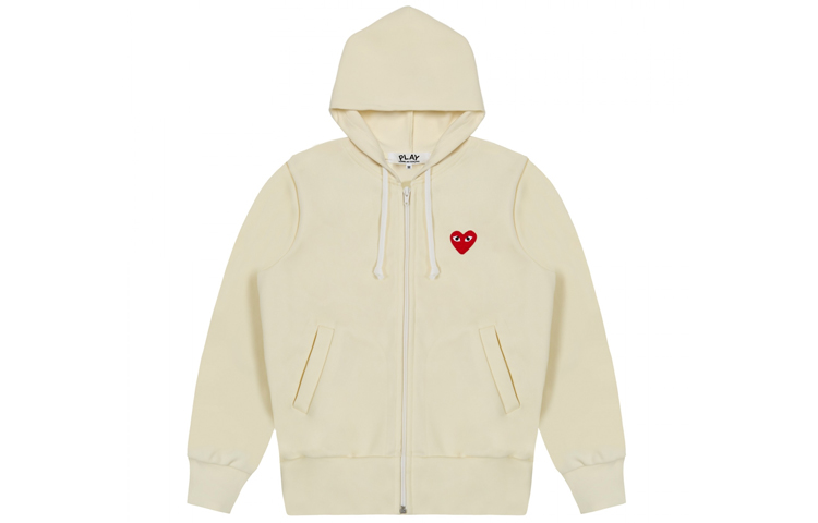 Comme Des Garçons CDG Play Red Heart Ivory White Zip-Up Hoodie Jacket Men AZ-T172-051-3