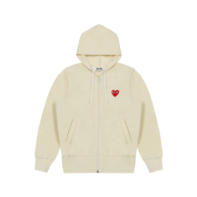 Comme Des Garçons CDG Play Red Heart Ivory White Zip-Up Hoodie Jacket Men AZ-T172-051-3