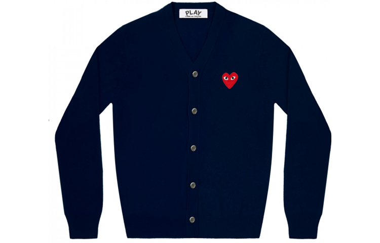Comme Des Garçons CDG Play Red Heart Wool Cardigan Sweater Navy Blue - AZ-N008-051-2