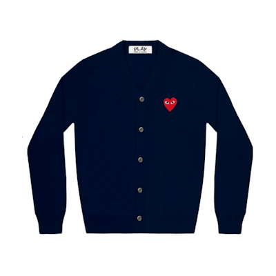 Comme Des Garçons CDG Play Red Heart Wool Cardigan Sweater Navy Blue - AZ-N008-051-2