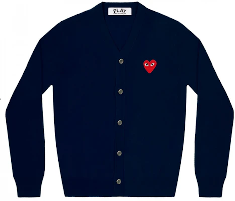 꼼데가르송 CDG 플레이 레드 하트 울 가디건 스웨터 네이비 블루 AZ-N008-051-2 Order 꼼데가르송 CDG 플레이 레드 하트 울 가디건 스웨터 네이비 블루 AZ-N008-051-2