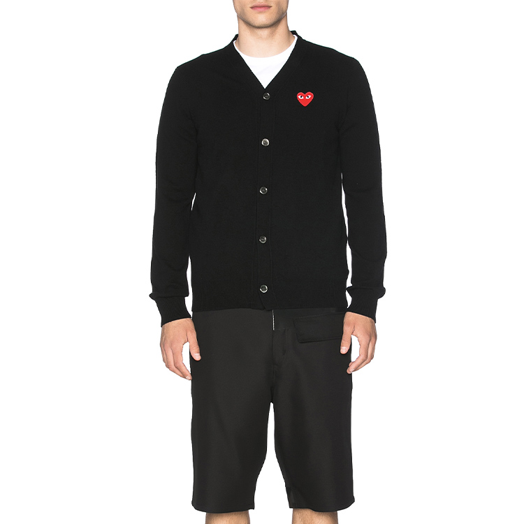 Shop Comme Des Garçons CDG Play Red Heart Wool Cardigan Sweater  Autumn Black AZ-N008-051-1