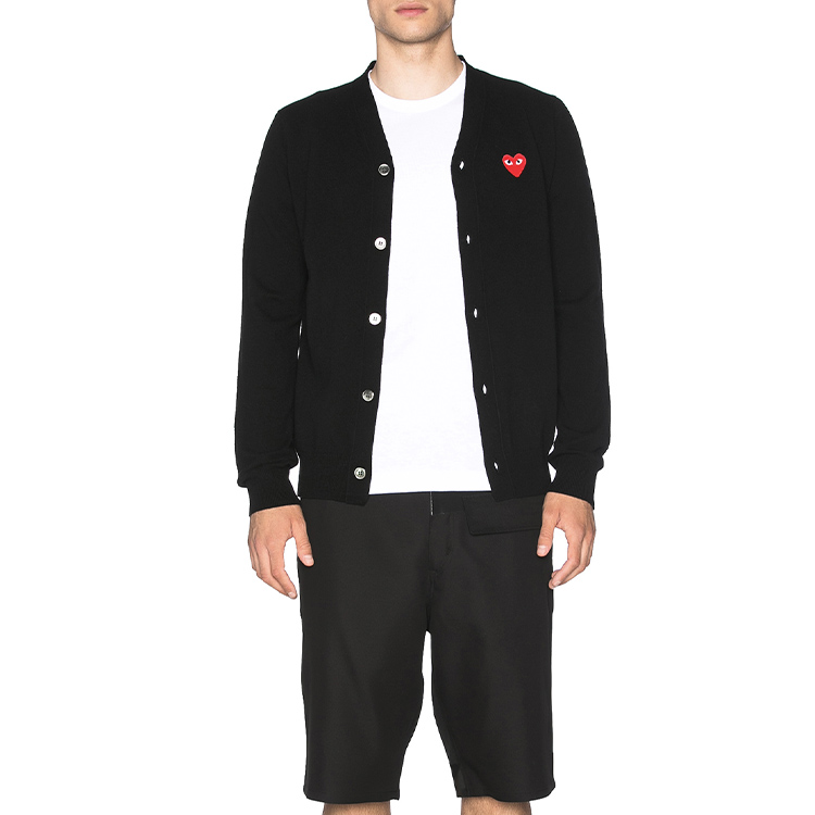 Details for Comme Des Garçons CDG Play Red Heart Wool Cardigan Sweater  Autumn Black AZ-N008-051-1