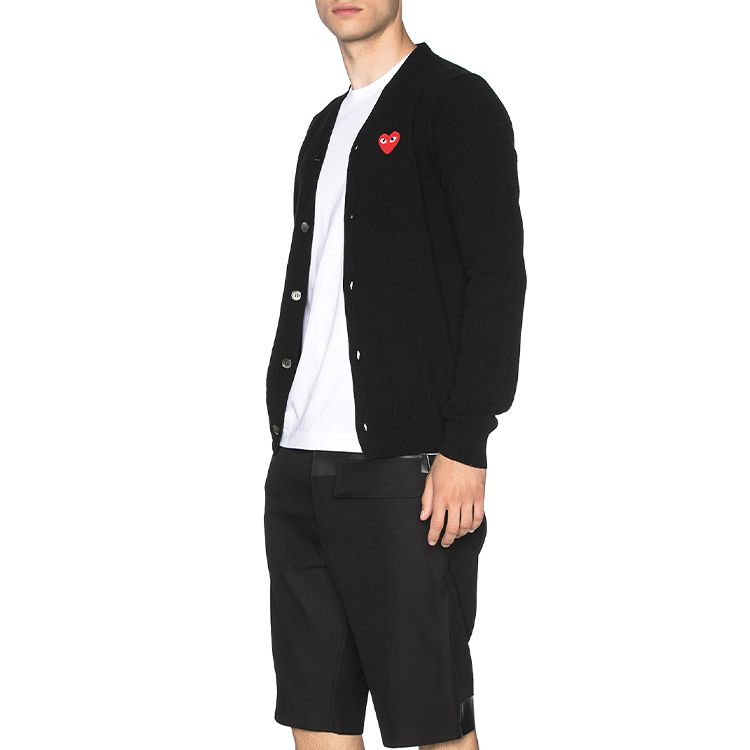 Sizing Comme Des Garçons CDG Play Red Heart Wool Cardigan Sweater  Autumn Black AZ-N008-051-1