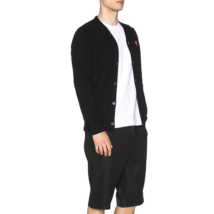 Cheap Comme Des Garçons CDG Play Red Heart Wool Cardigan Sweater  Autumn Black AZ-N008-051-1