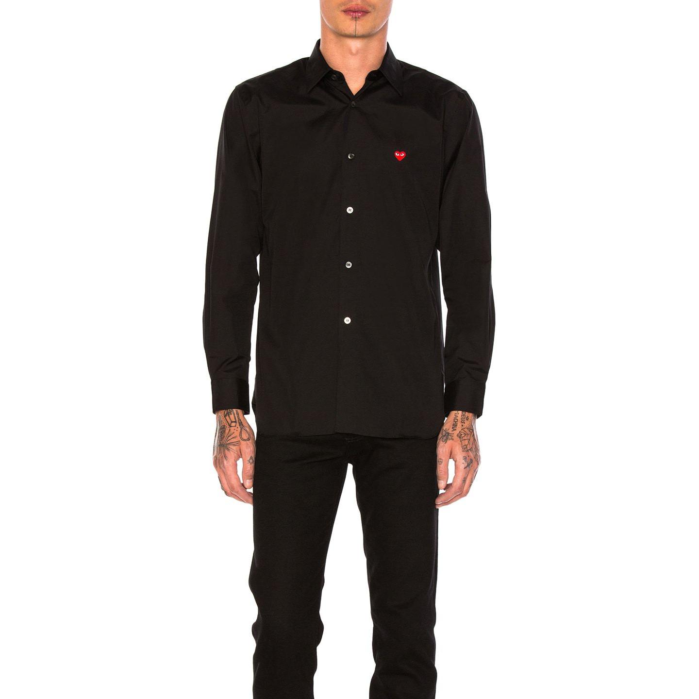 Comme Des Garçons CDG Play Small Red Heart Long Sleeve Button Shirt  Black AZ-B012-051-black 圖 2