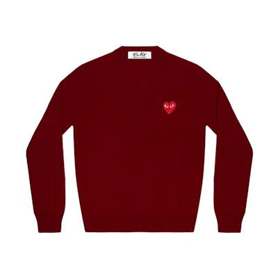 Comme Des Garçons CDG Play Solid V-Neck Heart Embroidery Sweater Purple Red. AZ-N002-051-4