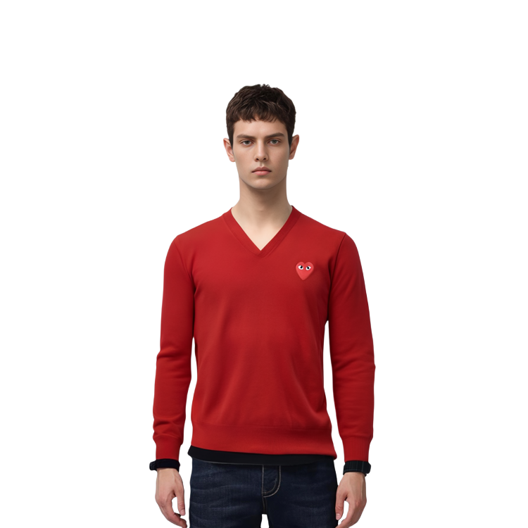 Comme Des Garçons CDG Play Solid V-Neck Heart Embroidery Sweater  Purple Red. AZ-N002-051-4 圖 3