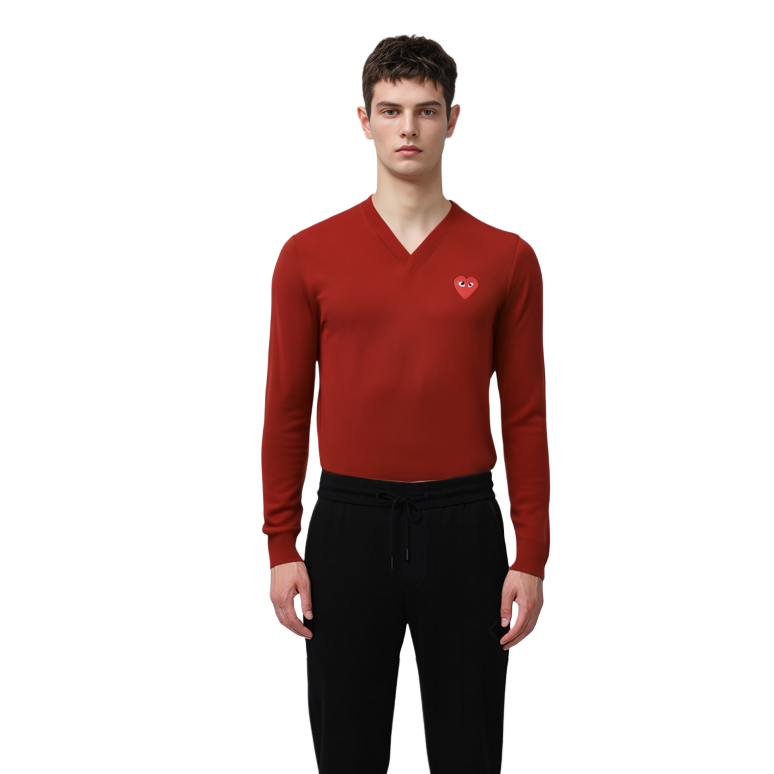 Comme Des Garçons CDG Play Solid V-Neck Heart Embroidery Sweater  Purple Red. AZ-N002-051-4 圖 4