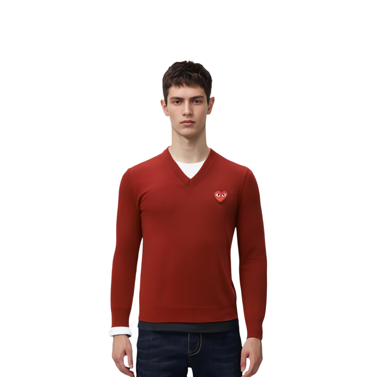 Comme Des Garçons CDG Play Solid V-Neck Heart Embroidery Sweater  Purple Red. AZ-N002-051-4 圖 5