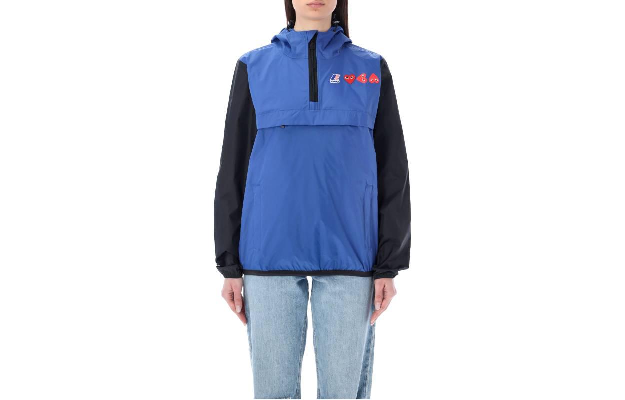 Comme Des Garçons CDG Play SS23 Unisex Navy Blue Hoodie Jacket with Heart Print. P1J506N2