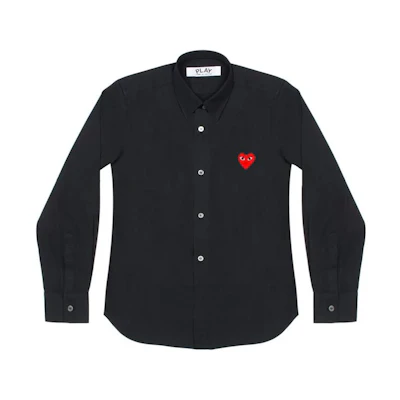 Comme Des Garçons CDG Play SS24 Black Heart Embroidered Button-Up Long Sleeve Shirt Unisex. AX-B002-051-BLACK