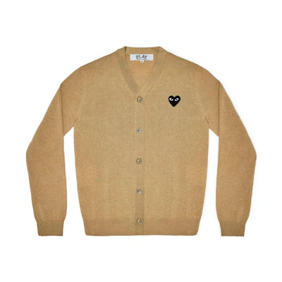 Comme Des Garçons CDG Play SS24 Black Heart V-Neck Button Cardigan Unisex Toplight Camel. AX-N024-051-TOP LIGHT CAMEL