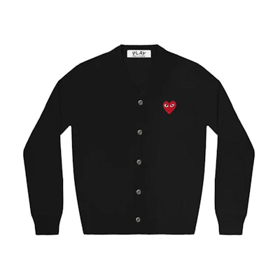 Comme Des Garçons CDG Play SS24 Black Long Sleeve Cardigan with Heart Embroidery Unisex. AX-N008-051-BLACK