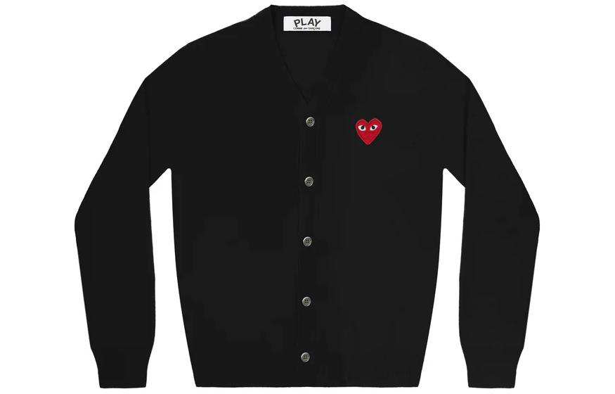 Comme Des Garçons CDG Play SS24 Black Long Sleeve Cardigan with Heart Embroidery Unisex. AX-N008-051-BLACK 圖 2