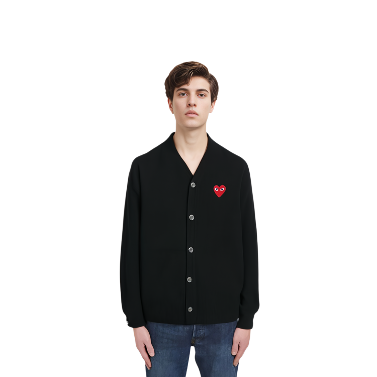 Comme Des Garçons CDG Play SS24 Black Long Sleeve Cardigan with Heart Embroidery Unisex. AX-N008-051-BLACK 圖 3