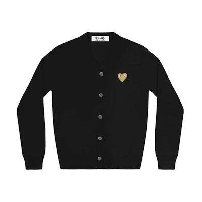 Comme Des Garçons CDG Play SS24 Black V-Neck Cardigan with Yellow Heart Embroidery Unisex. AX-N050-051-BLACK