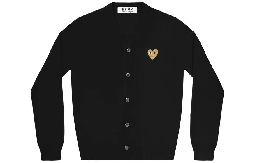 Comme Des Garçons CDG Play SS24 Black V-Neck Cardigan with Yellow Heart Embroidery Unisex. AX-N050-051-BLACK 圖 2