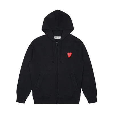 Comme Des Garçons CDG Play SS24 Dual Red Heart Zip Hoodie Unisex Black. AX-T294-051-BLACK