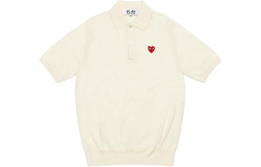 Comme Des Garçons CDG Play SS24 Heart Button Polo Knit Shirt Unisex Off-White. AX-N094-051-6